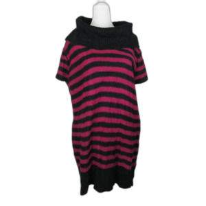 Notations Sweater Dress XL Black Purple Stripe Cowl Neck Acrylic (RK107)